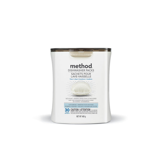 Method Dishwasher Detergent Packs, Phosphate-Free, 30 Count - Free & Clear (Unscented)