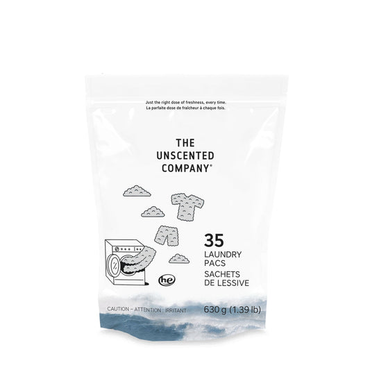 The Unscented Company Laundry Pacs, Fragrance-Free and Dye-Free Laundry Detergent Pacs with Enzymes, Made in Canada, 35 Pacs