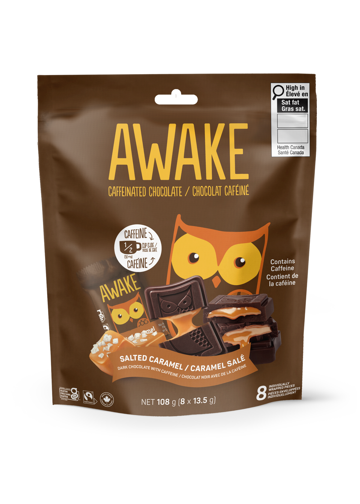 AWAKE Chocolate Caffeinated Bites Pouch - Salted Caramel Dark Chocolate