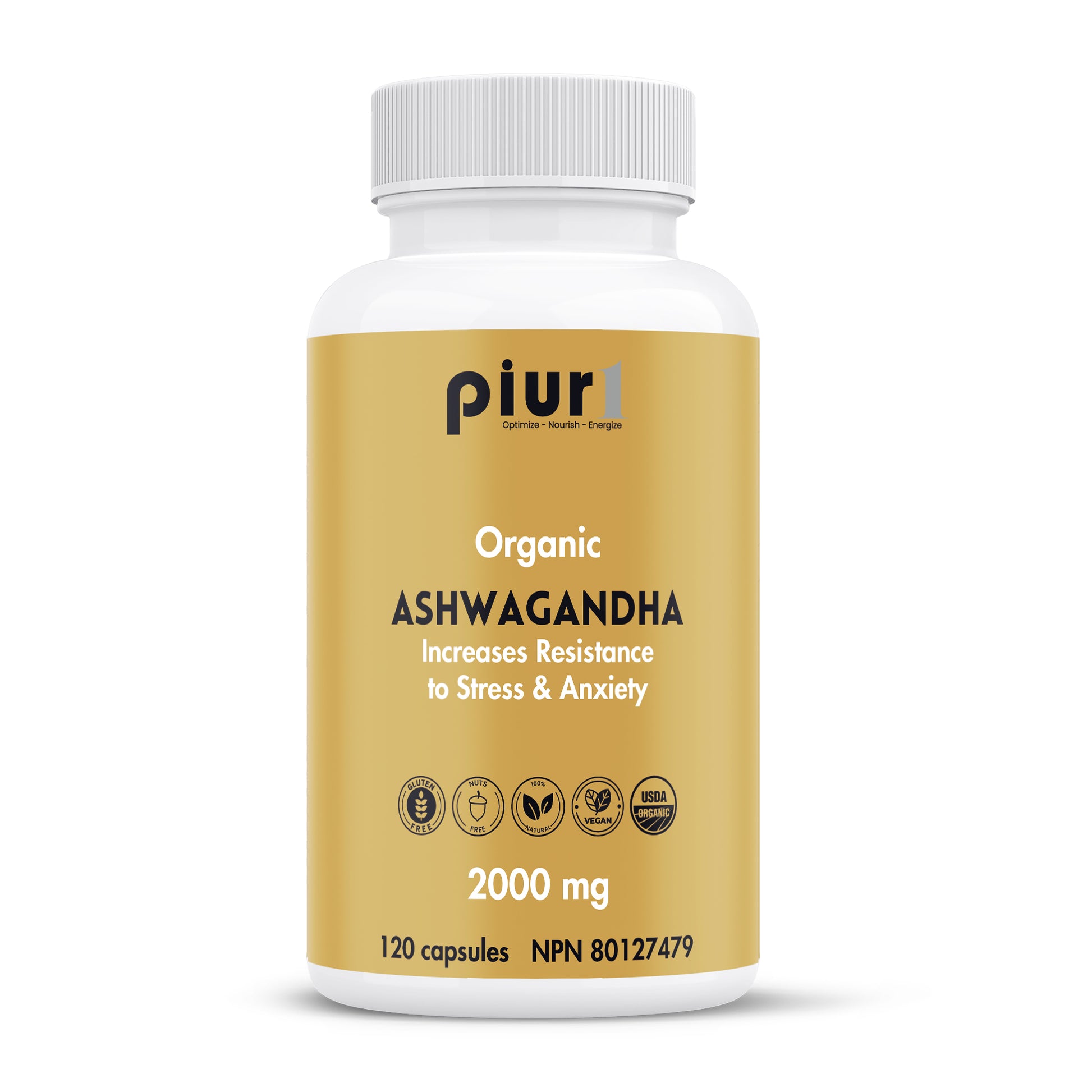 120 Vegetable Capsules | Piur1 Organic Ashwagandha Capsules 120 Vegetable Capsules