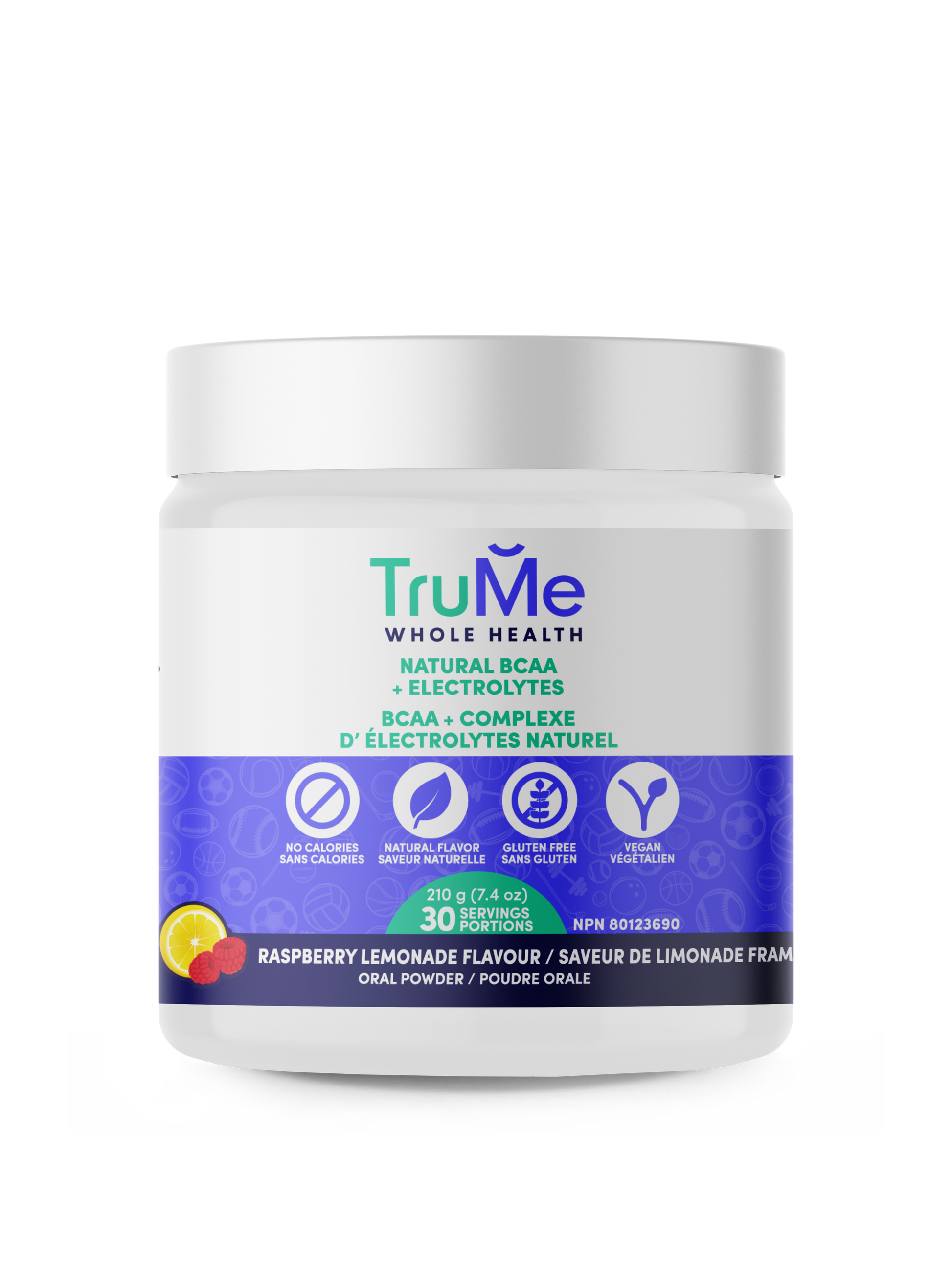 TruMe Natural BCAA Plus Electrolytes Powder 210g Raspberry Lemonade