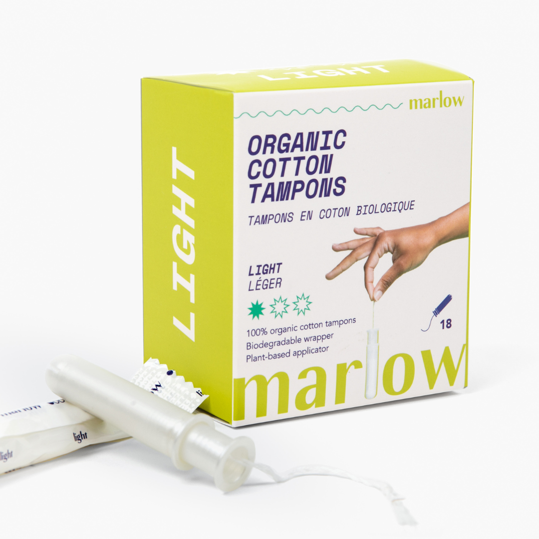 Marlow Organic Cotton Applicator Tampons, Light, Regular or Super, 18 Tampons - Light