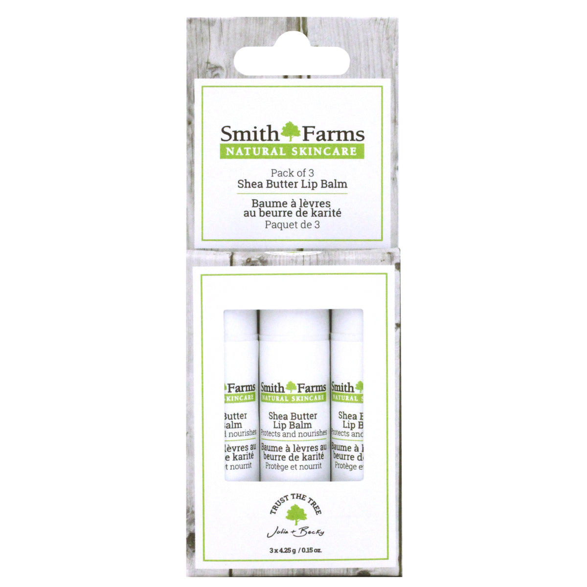 Smith Farms Shea Butter Lip Balm with Organic Beeswax, Cocoa Butter and Coconut Oil, for Dry, Chapped Lips, Single or 3 Pack - 3 x 4.25g