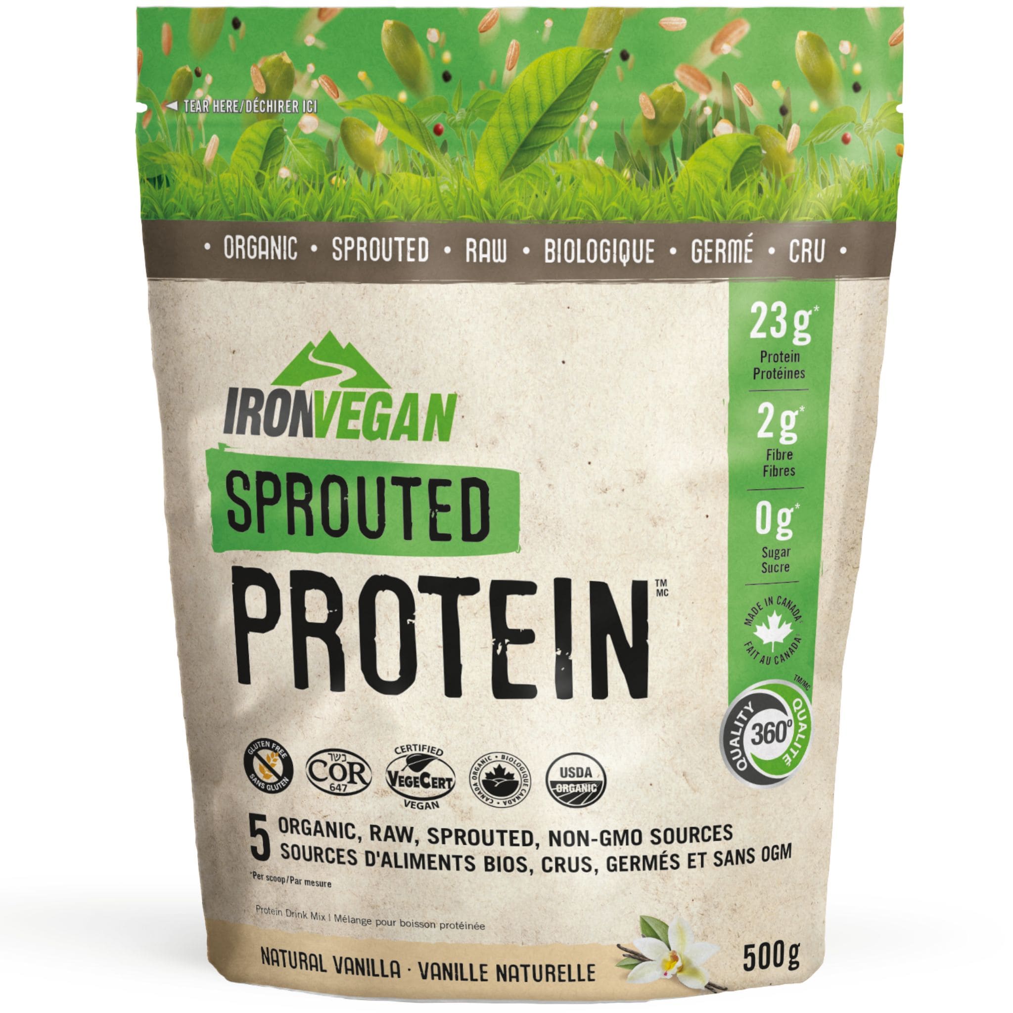 Iron Vegan Sprouted Protein Powder, Certified Organic, Non-GMO, Smooth