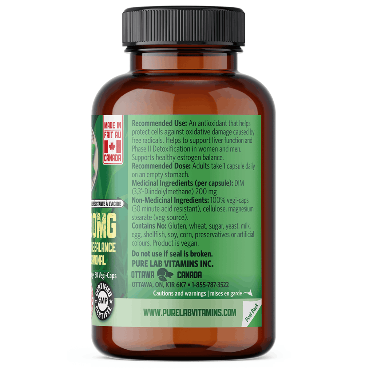 60 Vegetable Capsules | Pure Lab Vitamins DIM 200mg