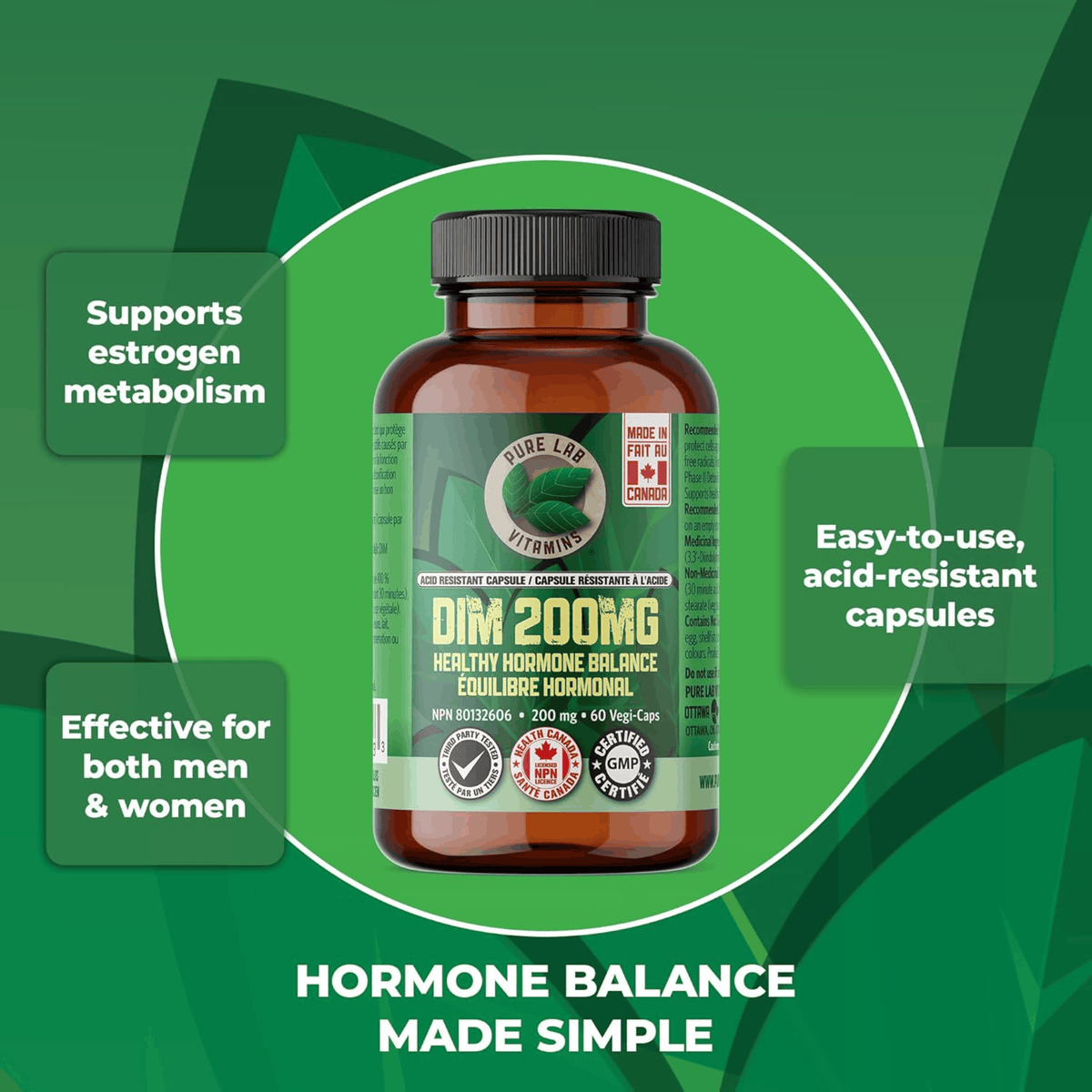 60 Vegetable Capsules | Pure Lab Vitamins DIM 200mg