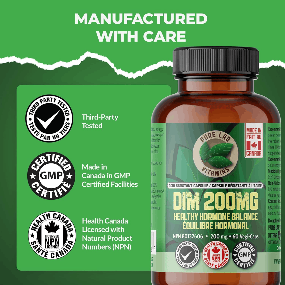 60 Vegetable Capsules | Pure Lab Vitamins DIM 200mg
