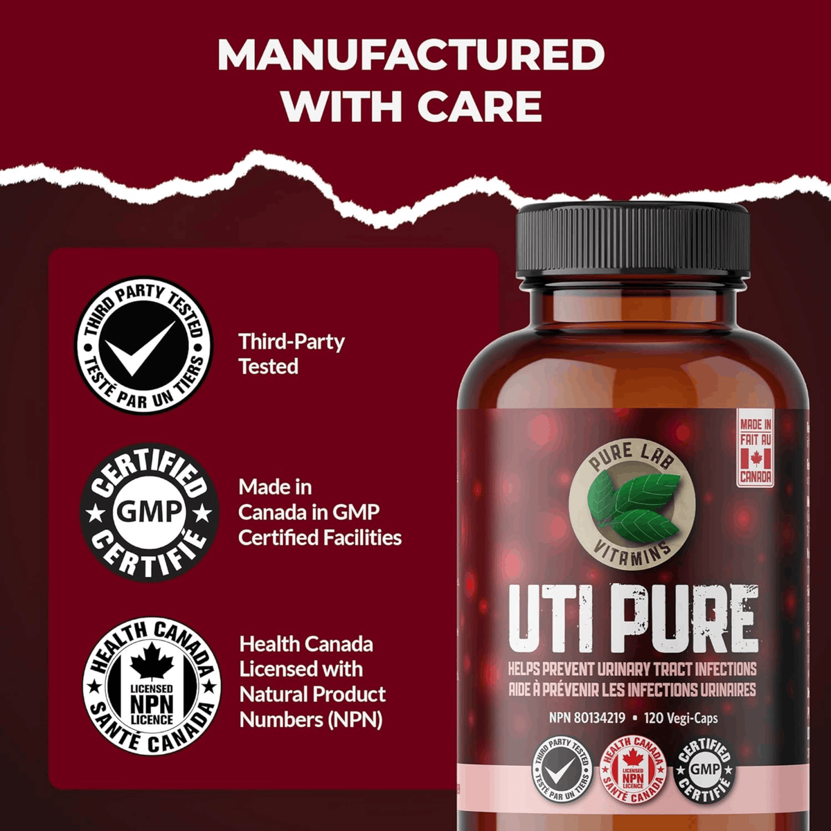 120 Vegetable Capsules | Pure Lab Vitamins UTI Pure