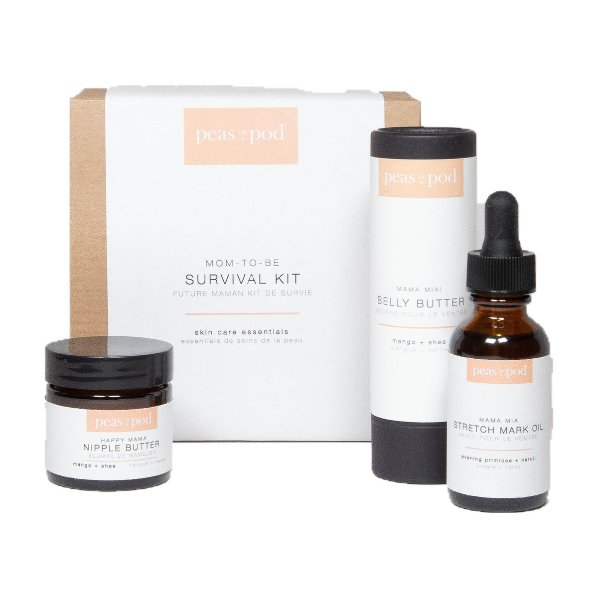 Peas In A Pod Mom to Be Survival Kit, Belly Butter 67g, Stretch Mark Oil 30ml and Nipple Butter 25g