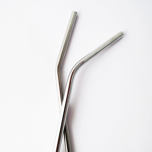 The Last Straw Stainless Steel Straws 8.5 Inch Bent, 12 Pack, Reusable Type 304 Drinking Straws in Silver, Black, Blue or Rainbow - Silver