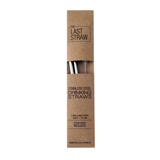The Last Straw Stainless Steel Straws with Cleaning Brush, 2 Pack, Reusable Bent 6 mm Drinking Straws, 215 mm