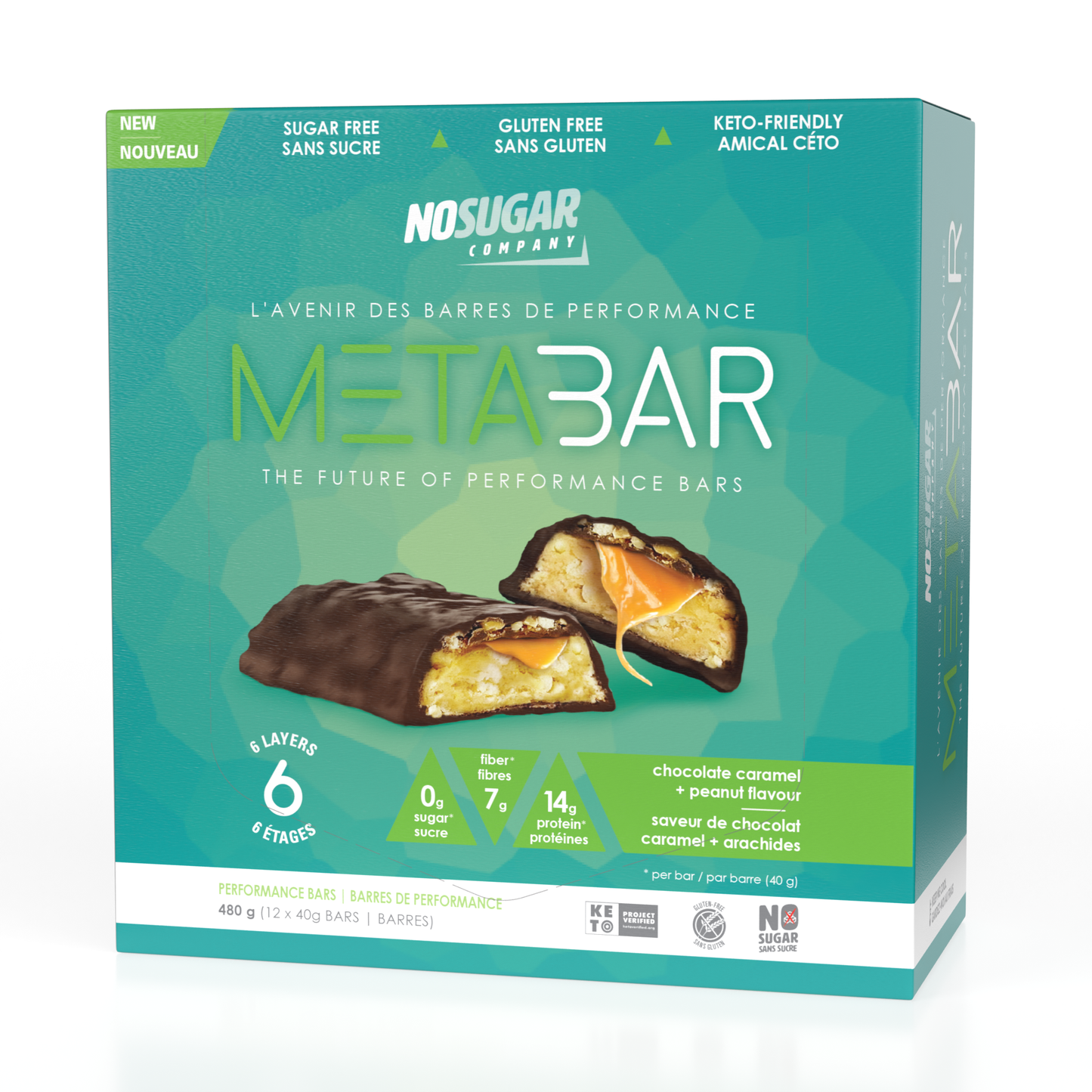 No Sugar Company Meta Bar, 14g Protein and 7g Fibre with 0g Sugar, Case of 12 or 4-Pack