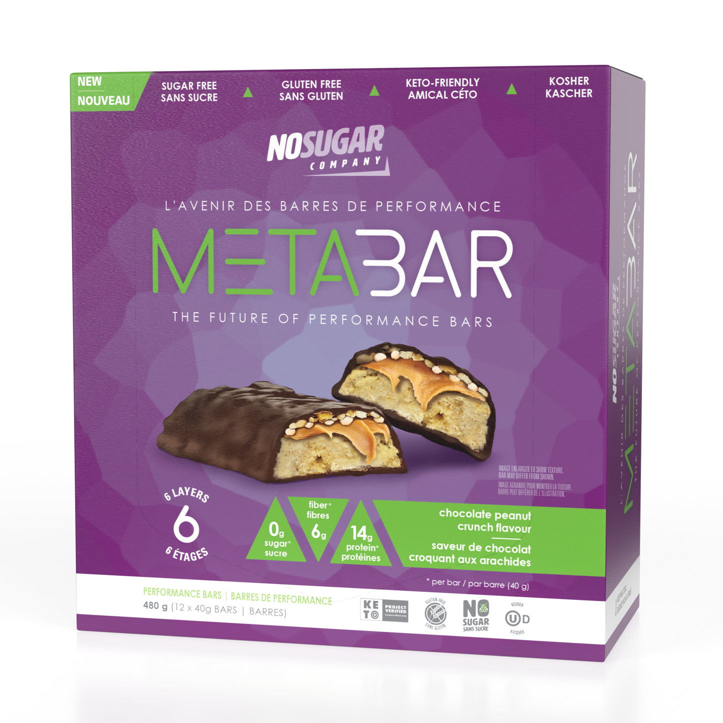 No Sugar Company Meta Bar, 14g Protein and 7g Fibre with 0g Sugar, Case of 12 or 4-Pack