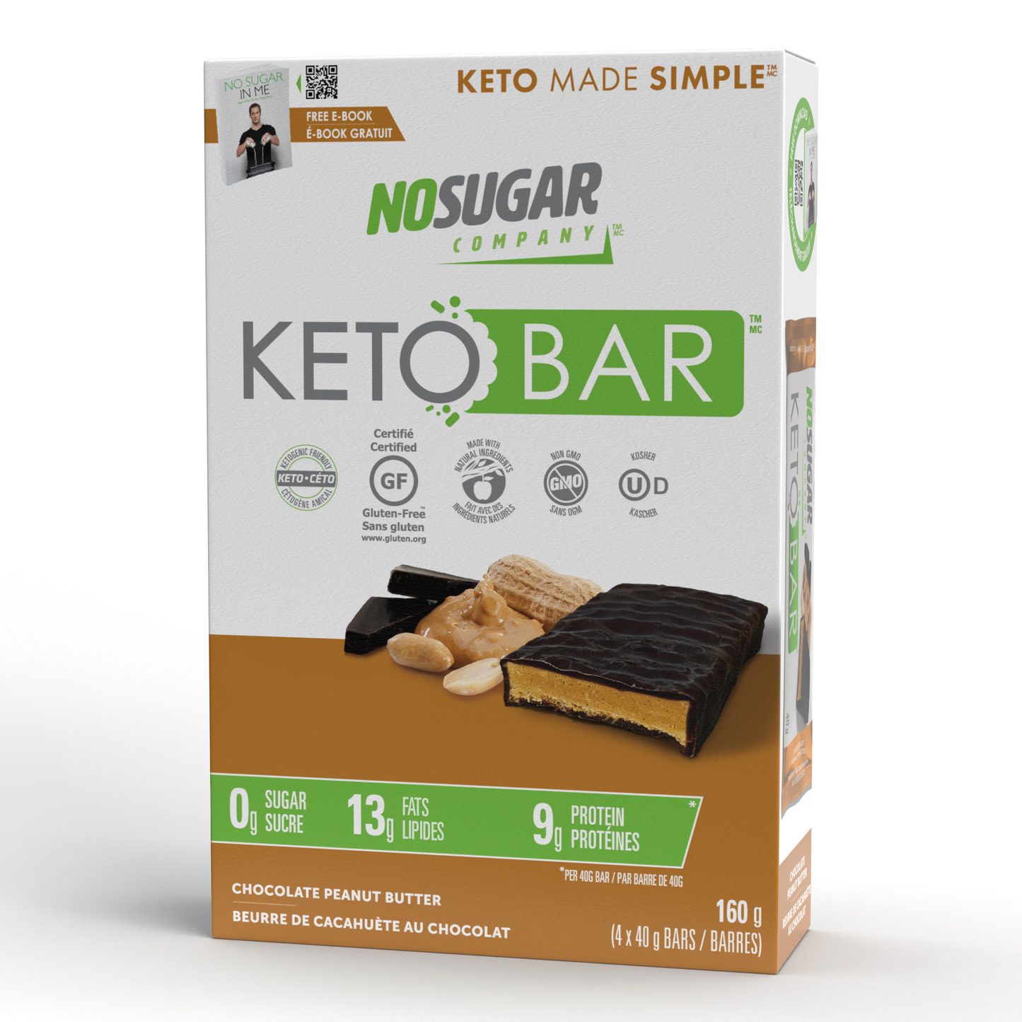 Chocolate Peanut Butter 4-Pack | No Sugar Company Keto Bar Chocolate Peanut Butter