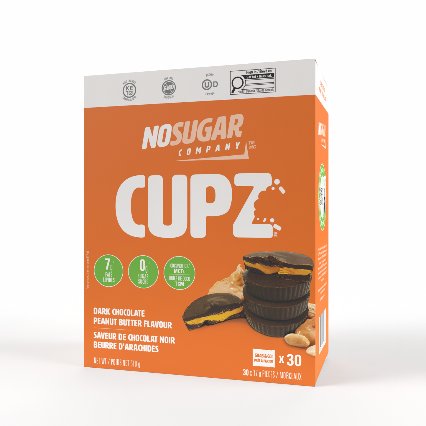 No Sugar Company Cupz, 0g Sugar Chocolate Cups, Case of 30 or 10-Pack
