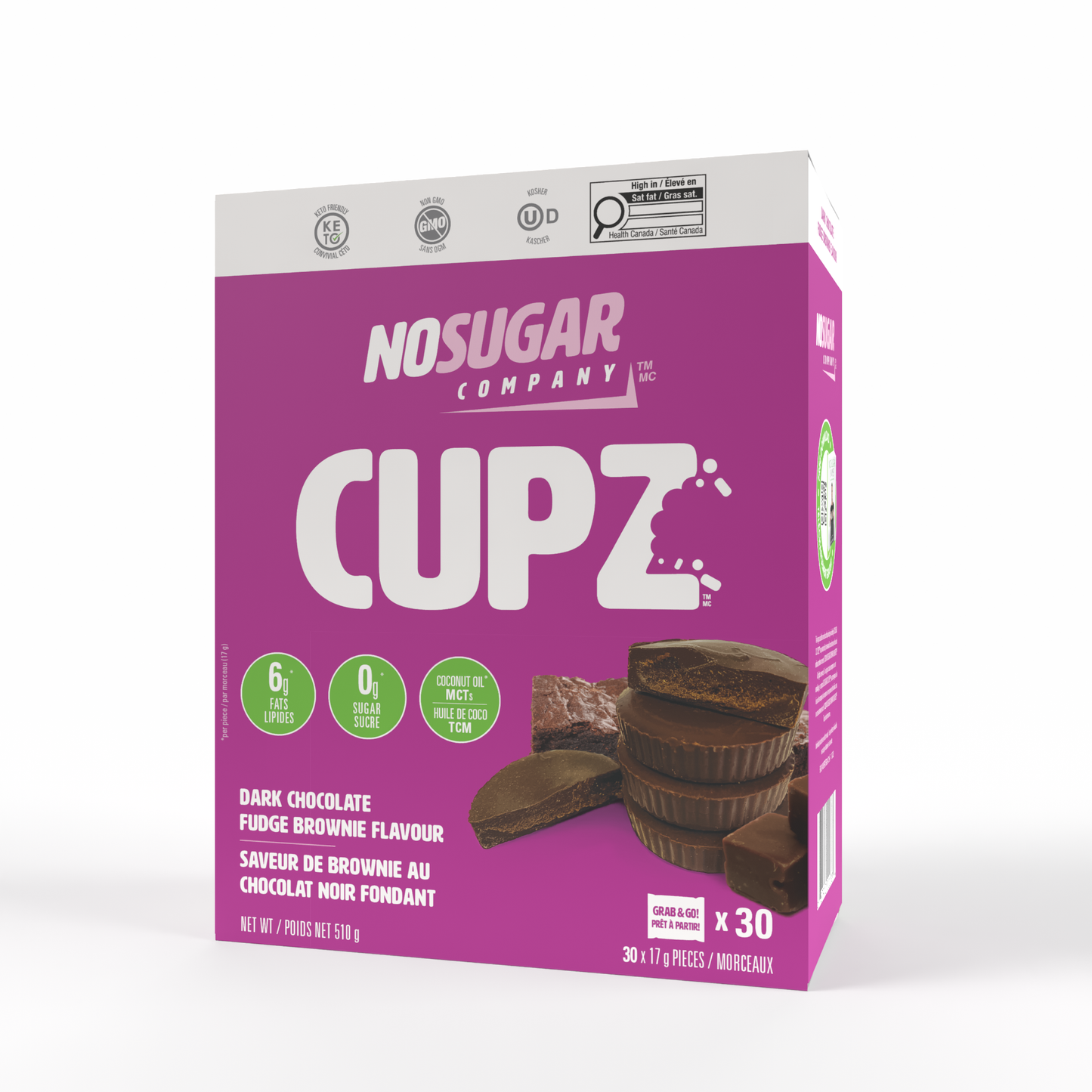 No Sugar Company Cupz, 0g Sugar Chocolate Cups, Case of 30 or 10-Pack