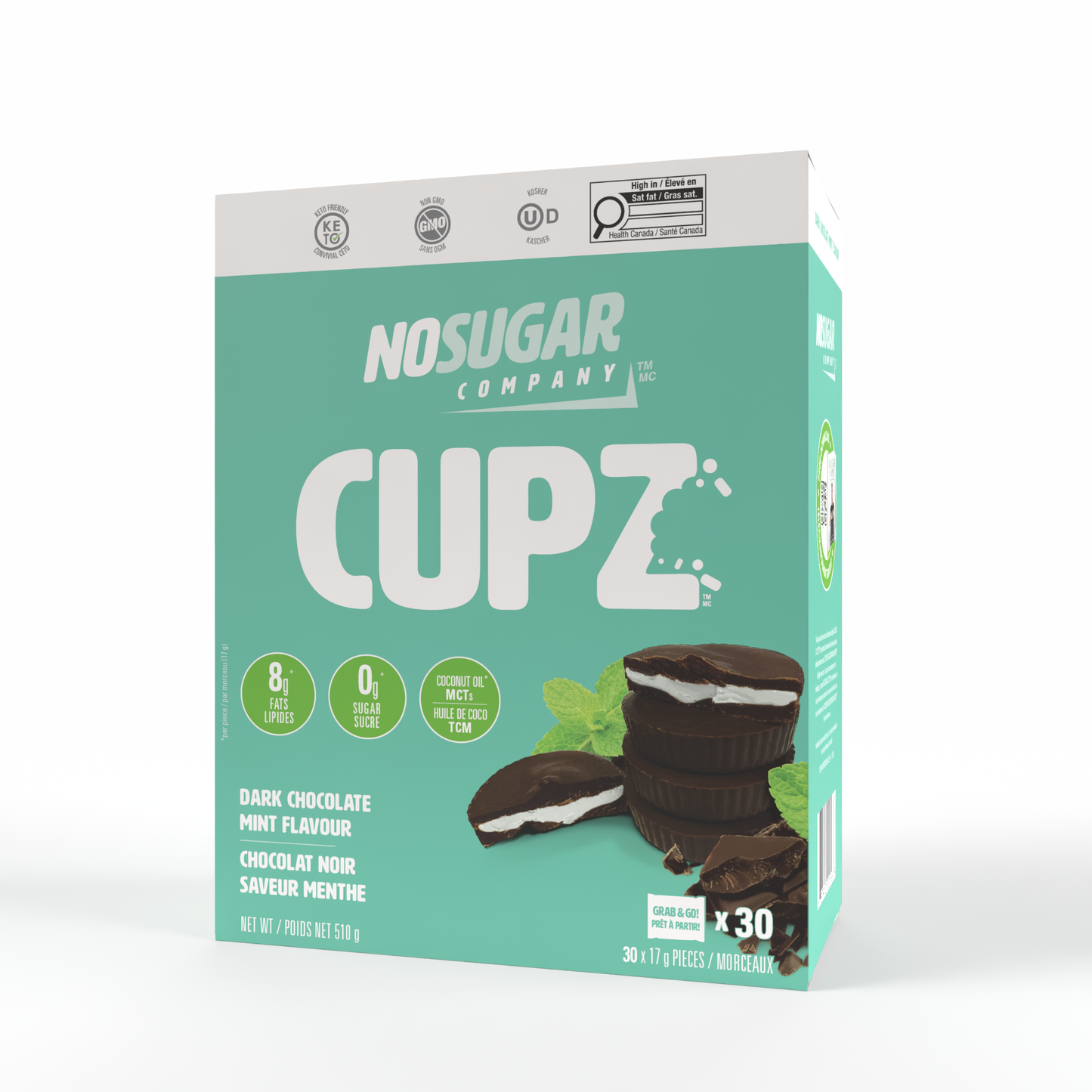 No Sugar Company Cupz, 0g Sugar Chocolate Cups, Case of 30 or 10-Pack