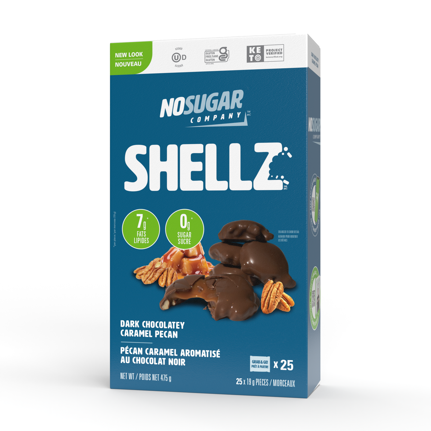 Box of Shellz no sugar added snacks on a white background