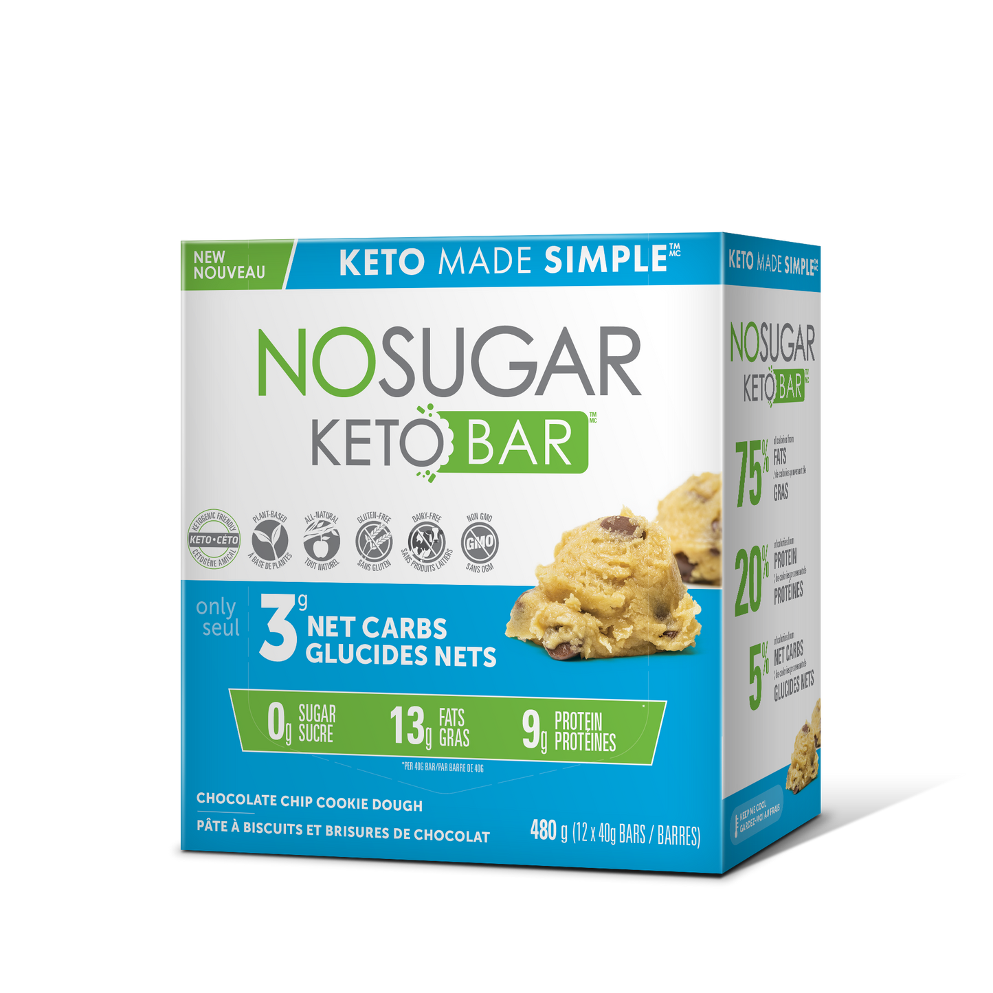 No Sugar Company Keto Bar, 0g Sugar Low Net Carb Bars, Case of 12 or 4-Pack