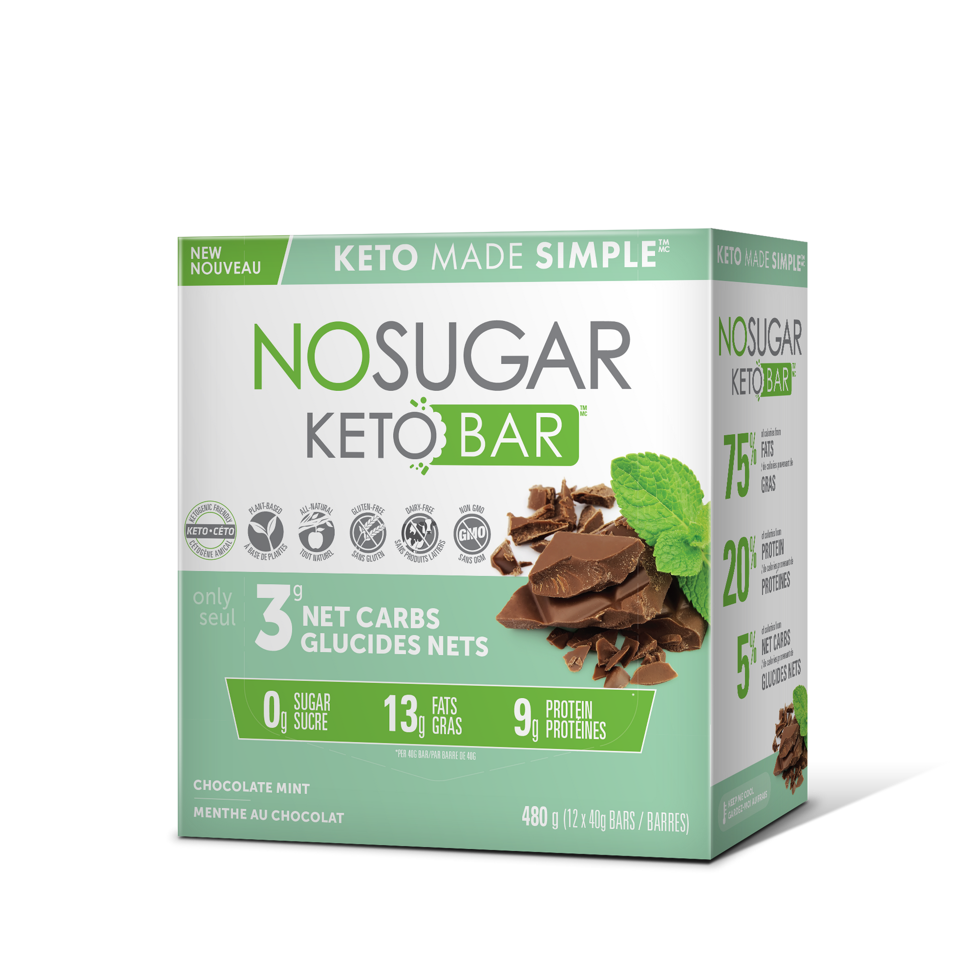 Chocolate Mint Case of 12 | No Sugar Company Keto Bar Chocolate Mint