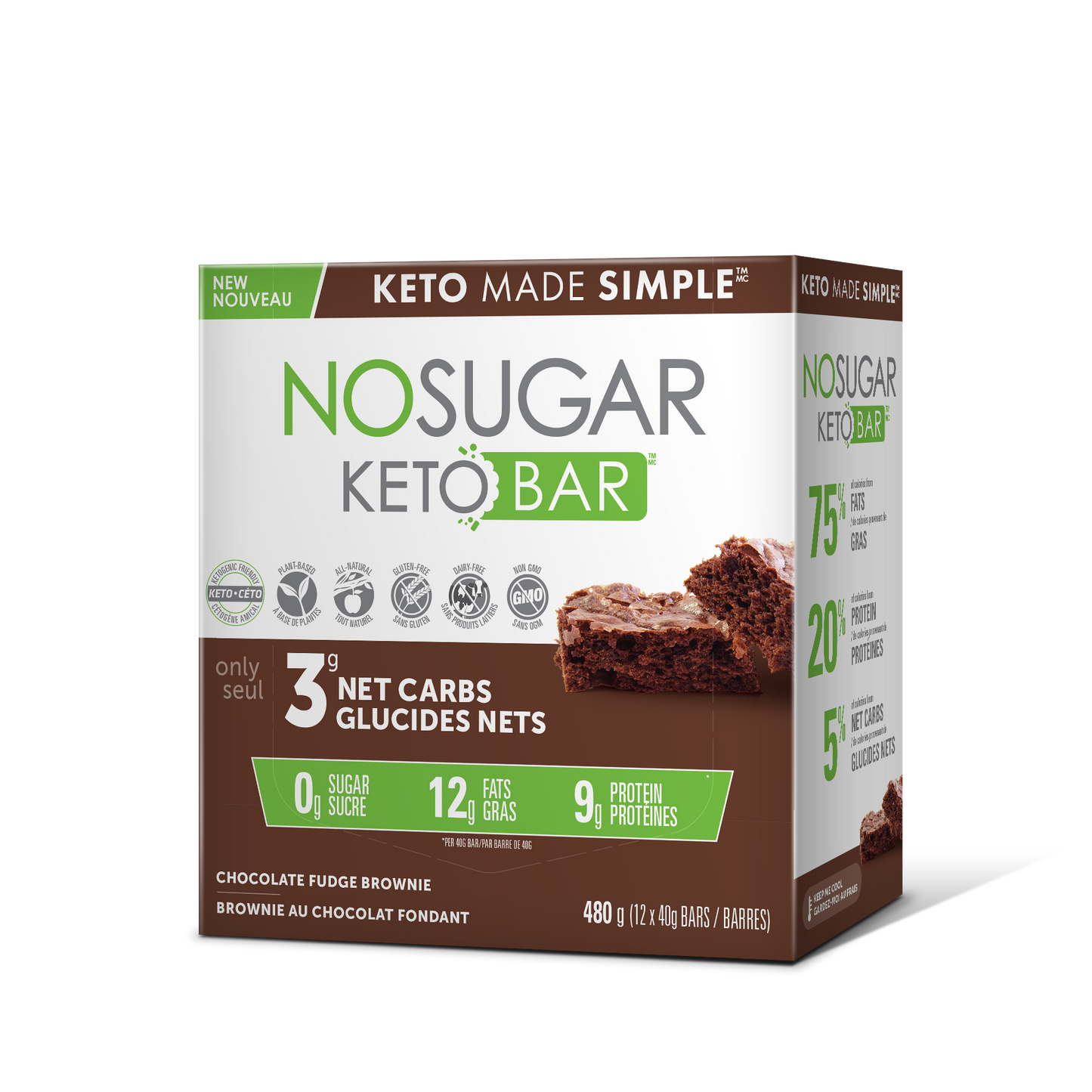 No Sugar Company Keto Bar, 0g Sugar Low Net Carb Bars, Case of 12 or 4-Pack