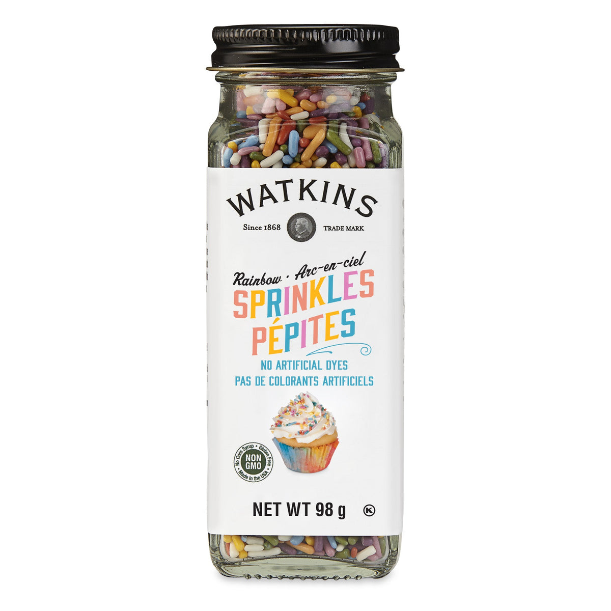Watkins Natural Food Colouring and Decorating Sprinkles, Case of 6 or Pack of 3 - Rainbow Sprinkles, 3 x 98g