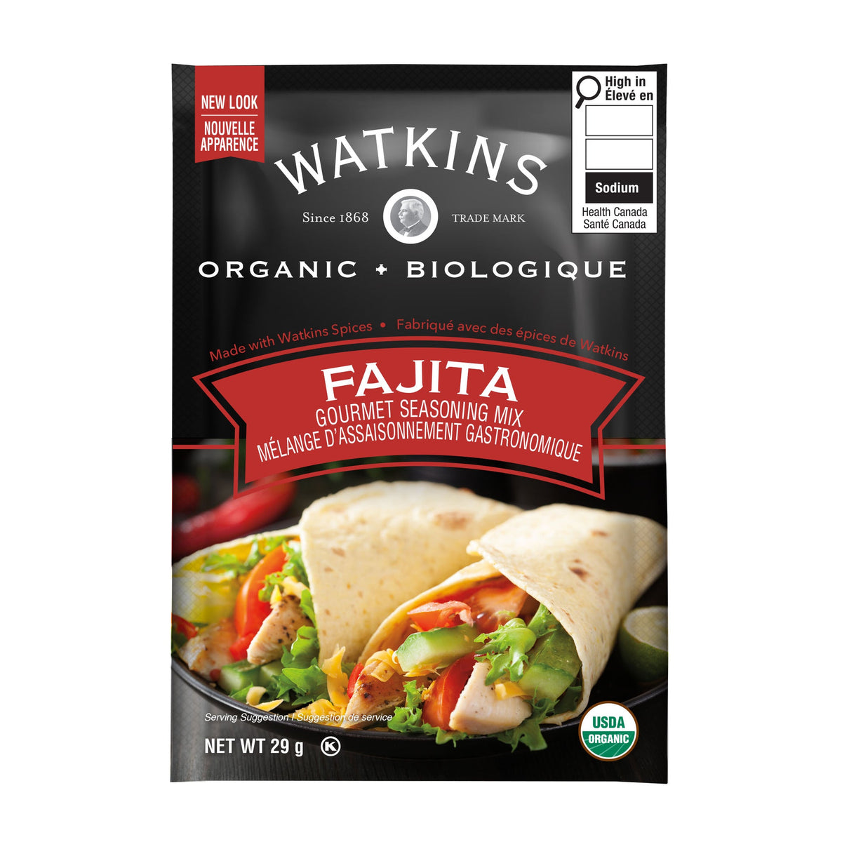 Watkins Organic Seasoning Mix Packets, Case of 12 Pouches - Fajita, 12 x 29g