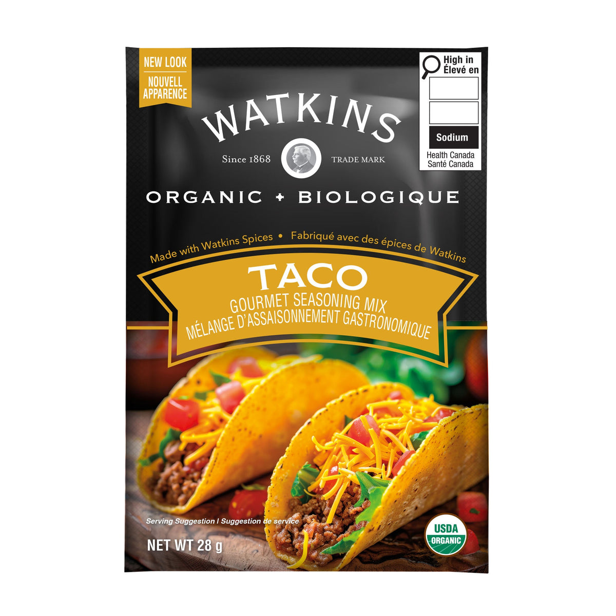 Watkins Organic Seasoning Mix Packets, Case of 12 Pouches - Taco, 12 x 28g