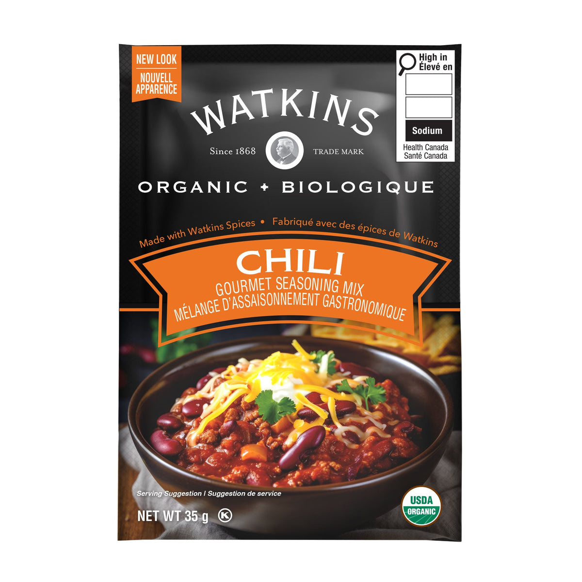Watkins Organic Seasoning Mix Packets, Case of 12 Pouches - Chili, 12 x 35g