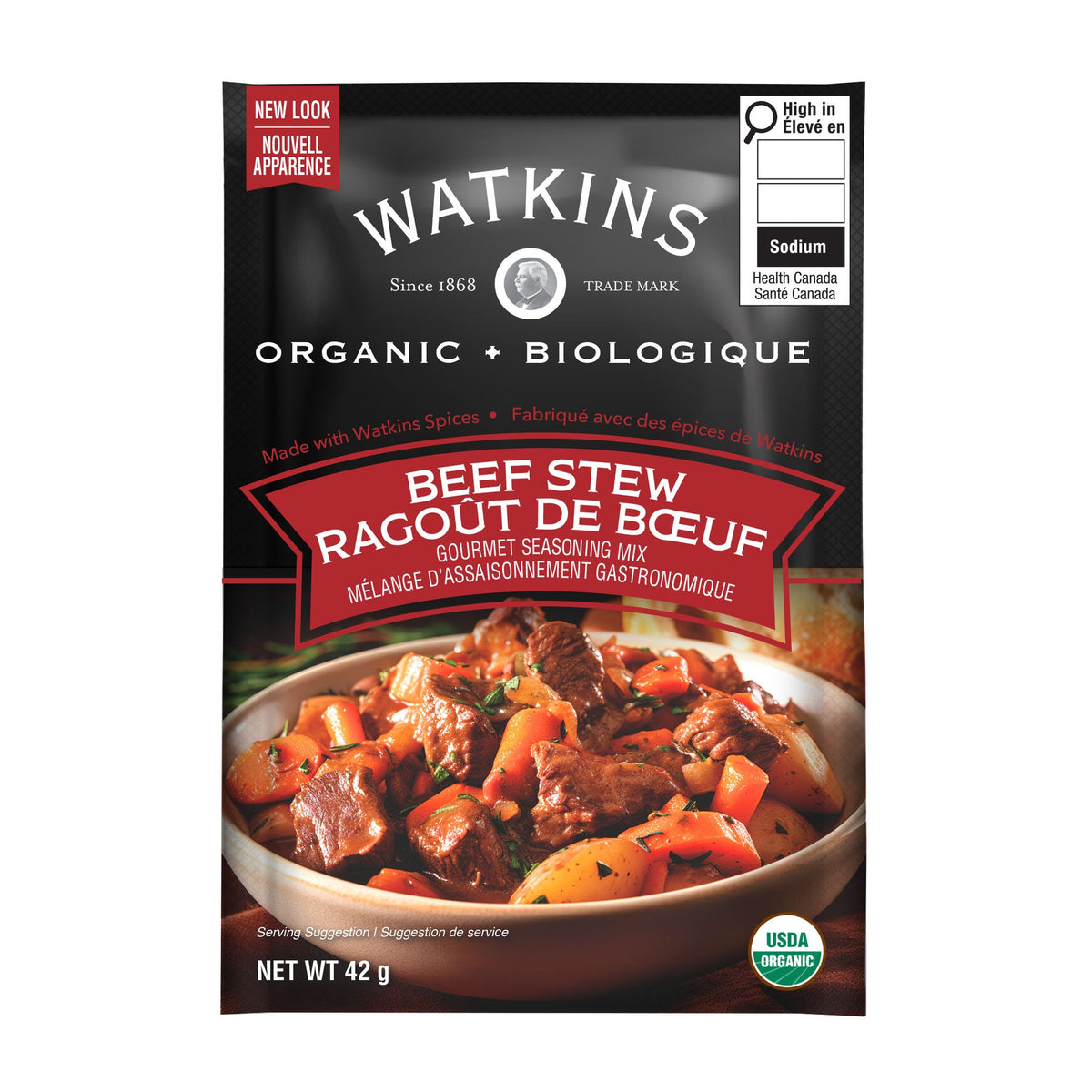 Watkins Organic Seasoning Mix Packets, Case of 12 Pouches - Beef Stew, 12 x 42g