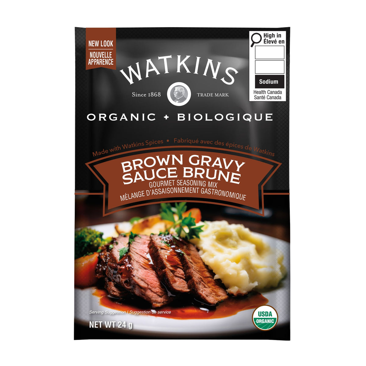 Watkins Organic Gravy Seasoning Mix, Brown Gravy Case of 12 or Country Gravy Case of 6 - Brown Gravy, 12 x 24g