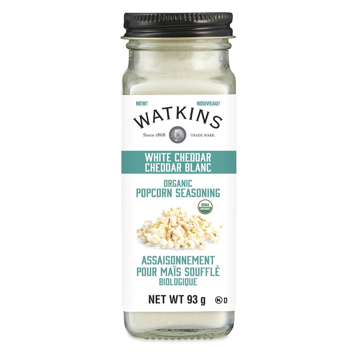Watkins Organic Popcorn Seasoning, Pack of 3 - White Cheddar, 3 x 93g