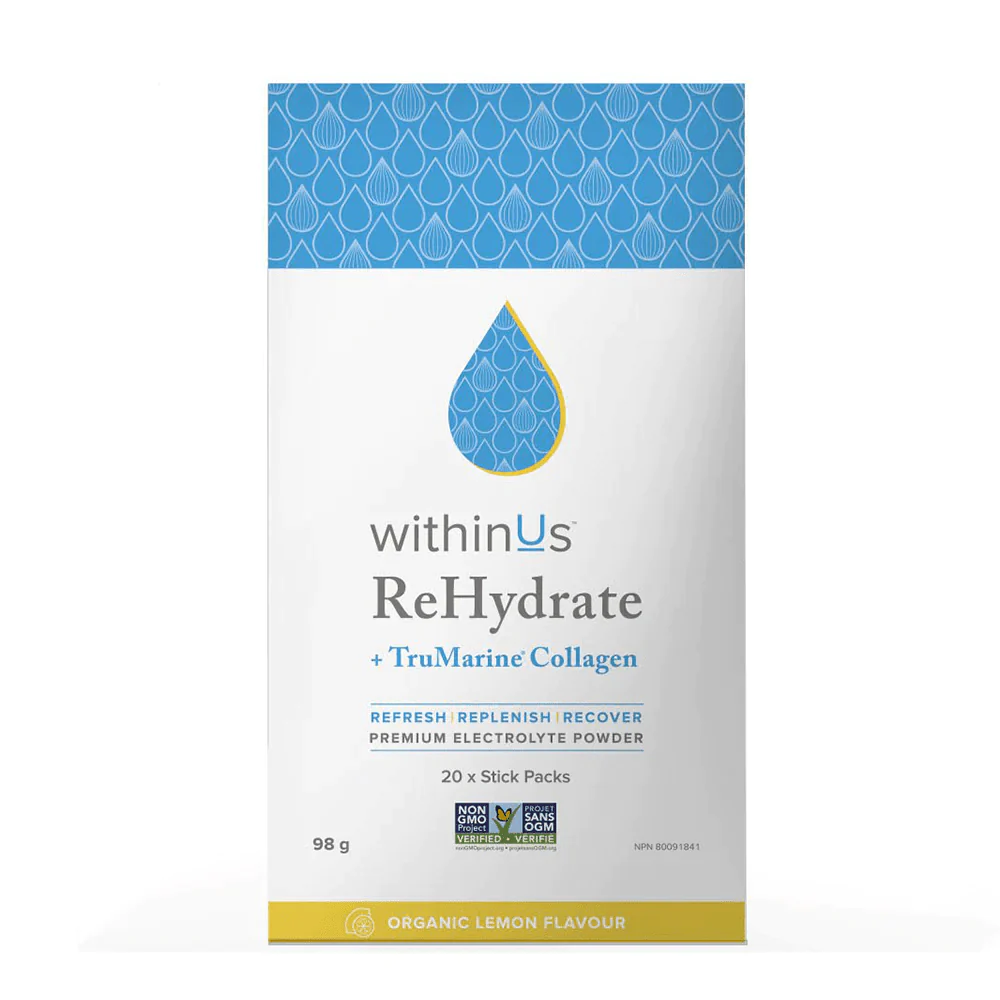 withinUs ReHydrate Collagen Lemon Box of 20 Sticks