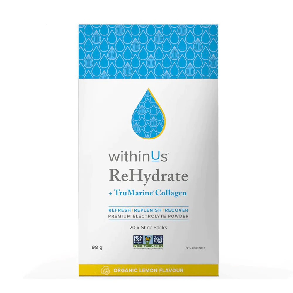 withinUs ReHydrate Collagen Lemon Box of 20 Sticks