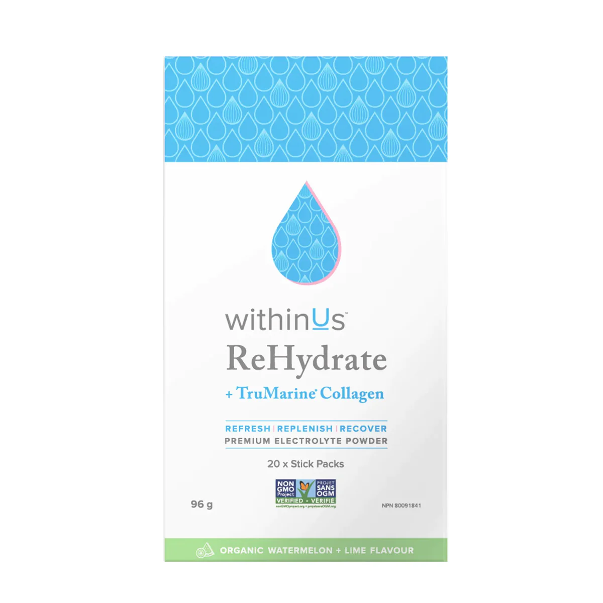 withinUs ReHydrate Collagen Watermelon Box of 20 Sticks