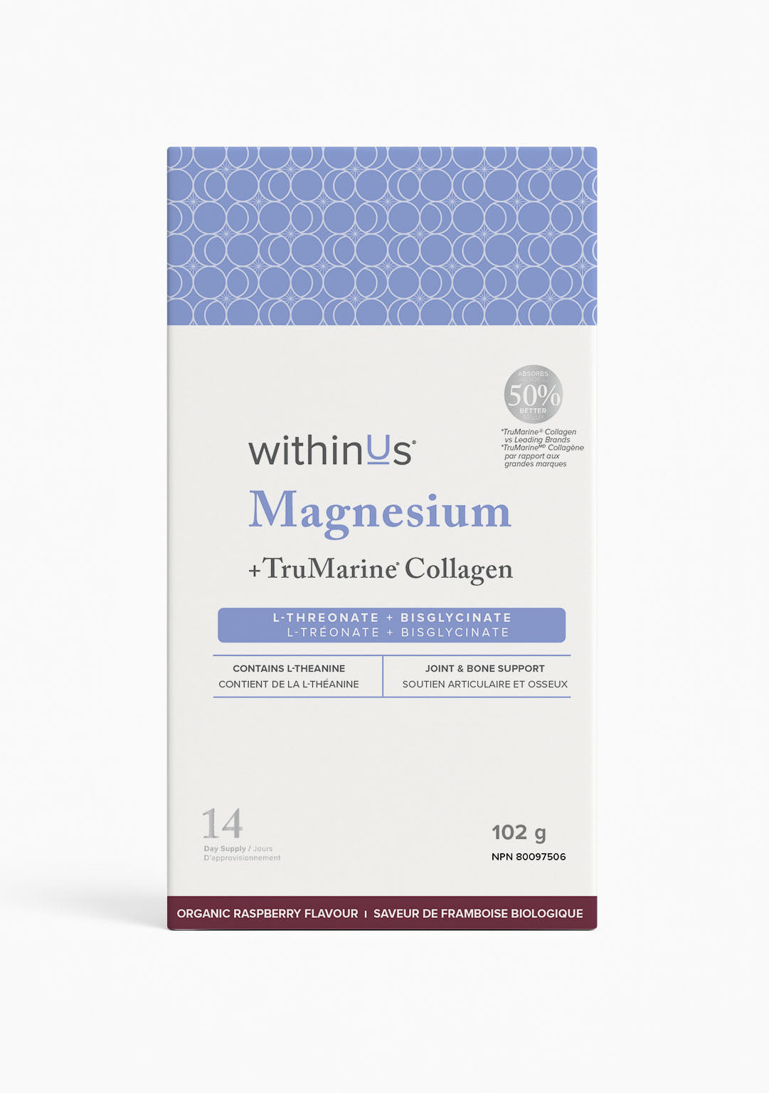 withinUs Magnesium L-Threonate Raspberry Box of 14 Sticks