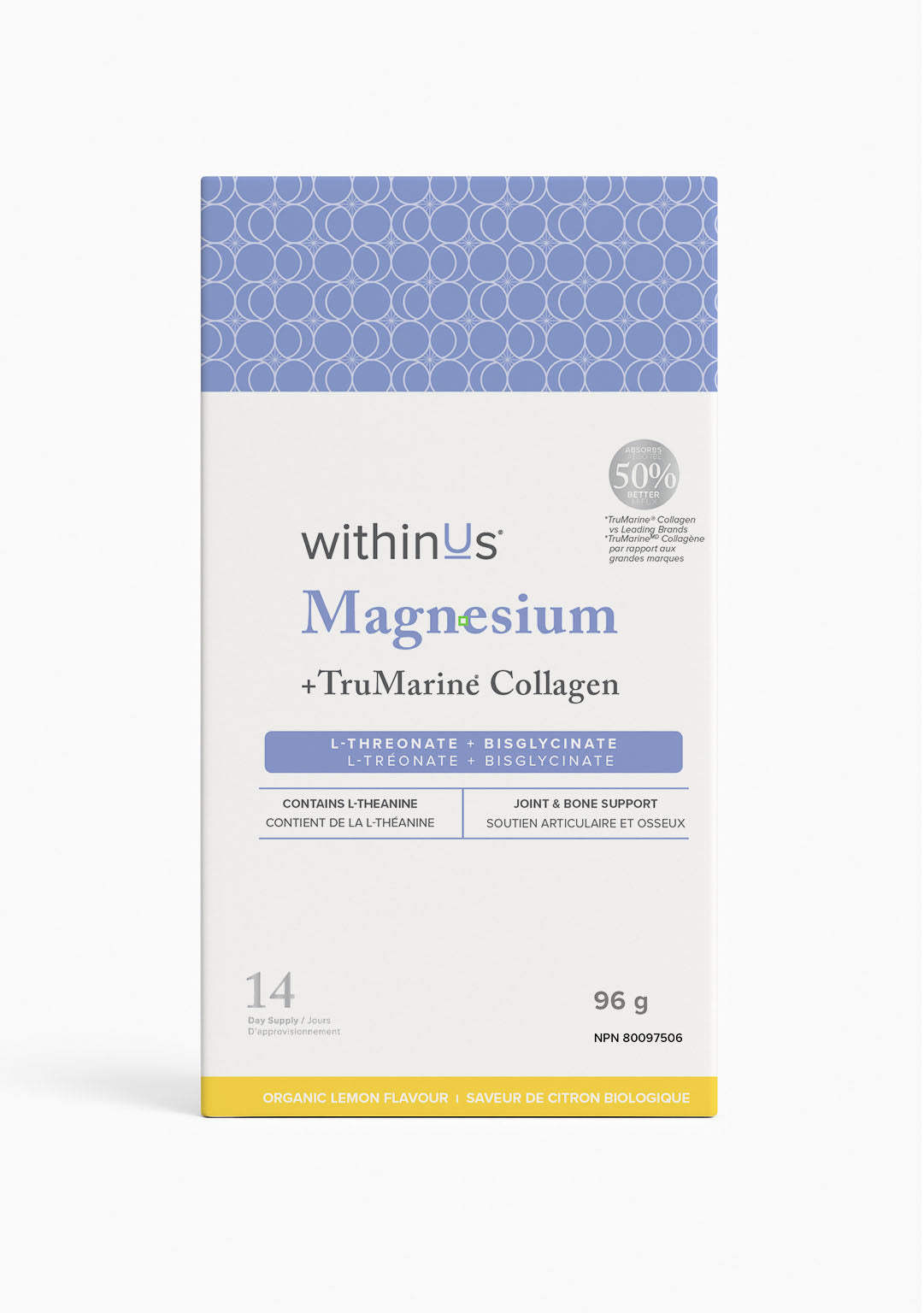 withinUs Magnesium L-Threonate Lemon Box of 14 Sticks