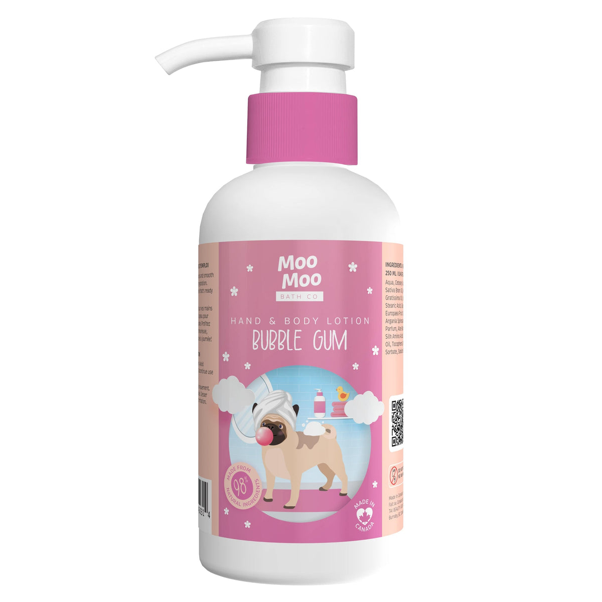 Moo Moo Bath Co Kids Hand & Body Lotion with Argan and Avocado Oil, 4 Scents, 250ml - Bubble Gum