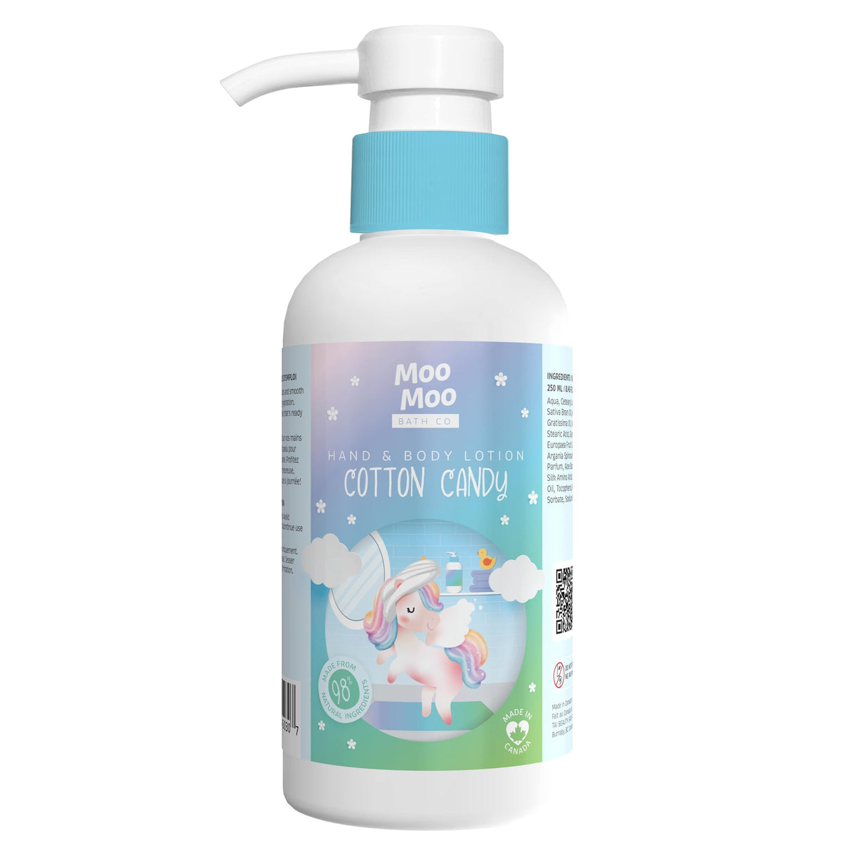Moo Moo Bath Co Kids Hand & Body Lotion with Argan and Avocado Oil, 4 Scents, 250ml - Cotton Candy