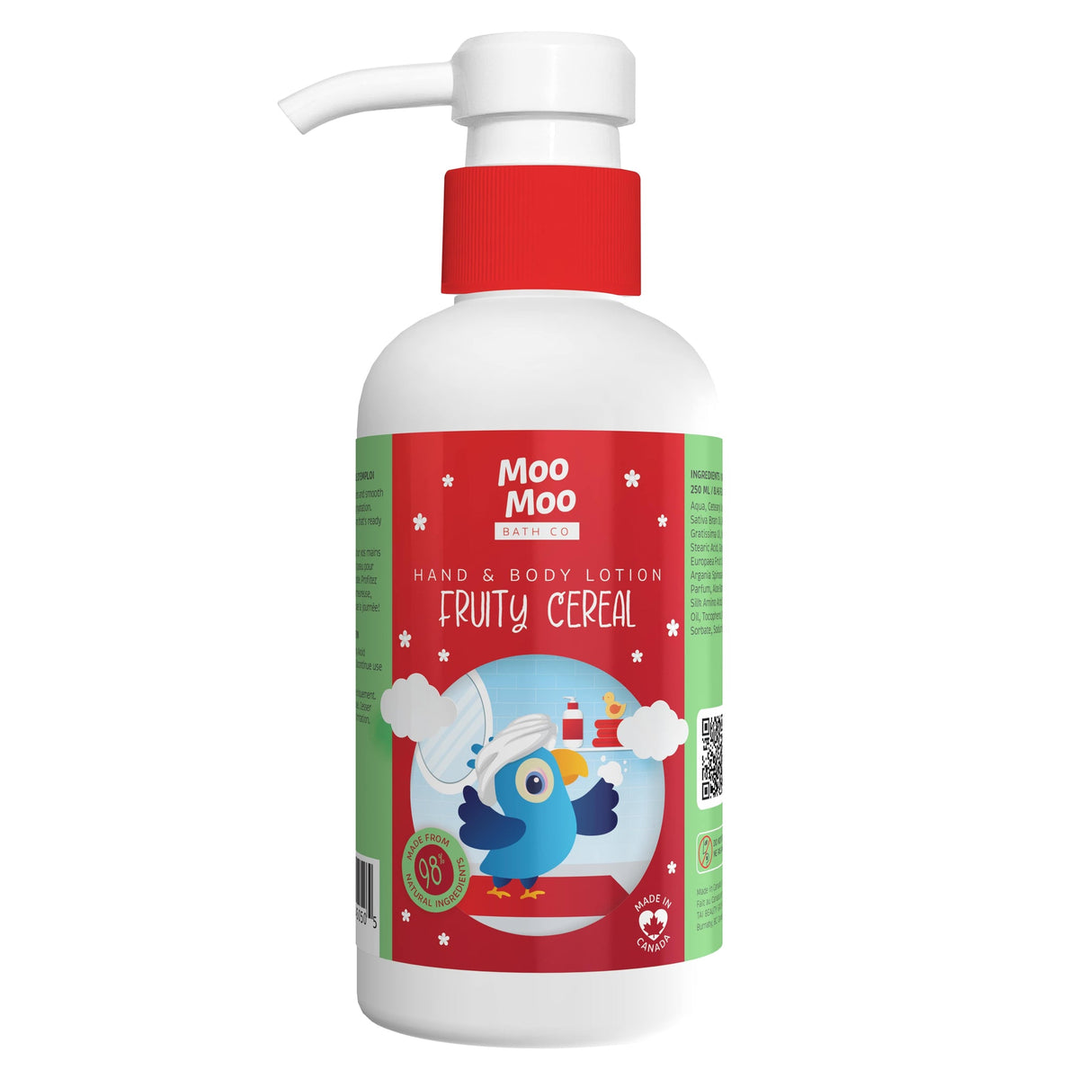 Moo Moo Bath Co Kids Hand & Body Lotion with Argan and Avocado Oil, 4 Scents, 250ml - Fruity Cereal