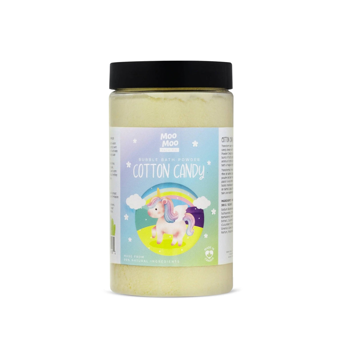 Moo Moo Bath Co Kids Bubble Bath Powder with Aloe and Green Tea, 7 Scents, 250g-300g - Cotton Candy / 300g