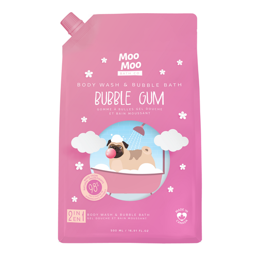 Moo Moo Bath Co Kids 2-in-1 Body Wash & Bubble Bath, 4 Scents, 500ml - Bubble Gum
