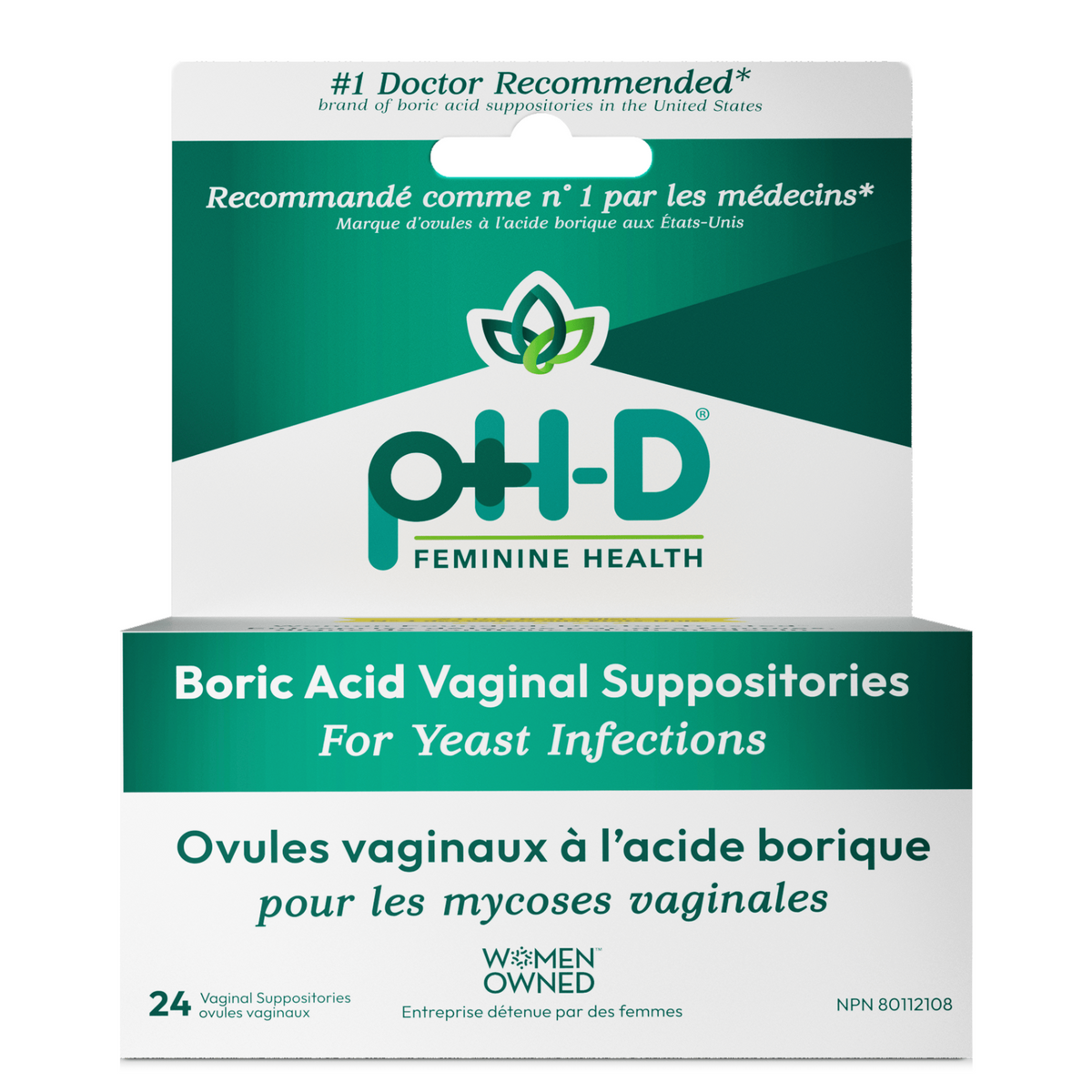 24 Suppositories | pH-D Feminine Health Boric Acid Vaginal Suppositories 600mg 24 Suppositories