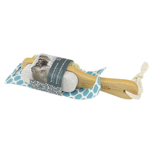 Urban Spa Heel-To-Toe Foot Brush, Beechwood Foot Brush with Pumice for Rough Heels