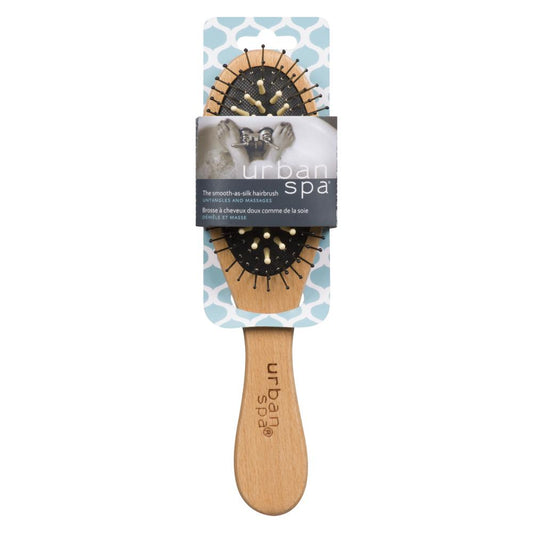 Urban Spa Hairbrush with Wooden Pegs and Cushioned Base, Smooth As Silk or Massaging - Smooth As Silk