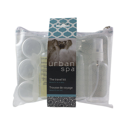 Urban Spa Travel Kit, Refillable Carry-On Toiletry Bottles, Mist Sprayer and Jars in a Reusable EVA Pouch
