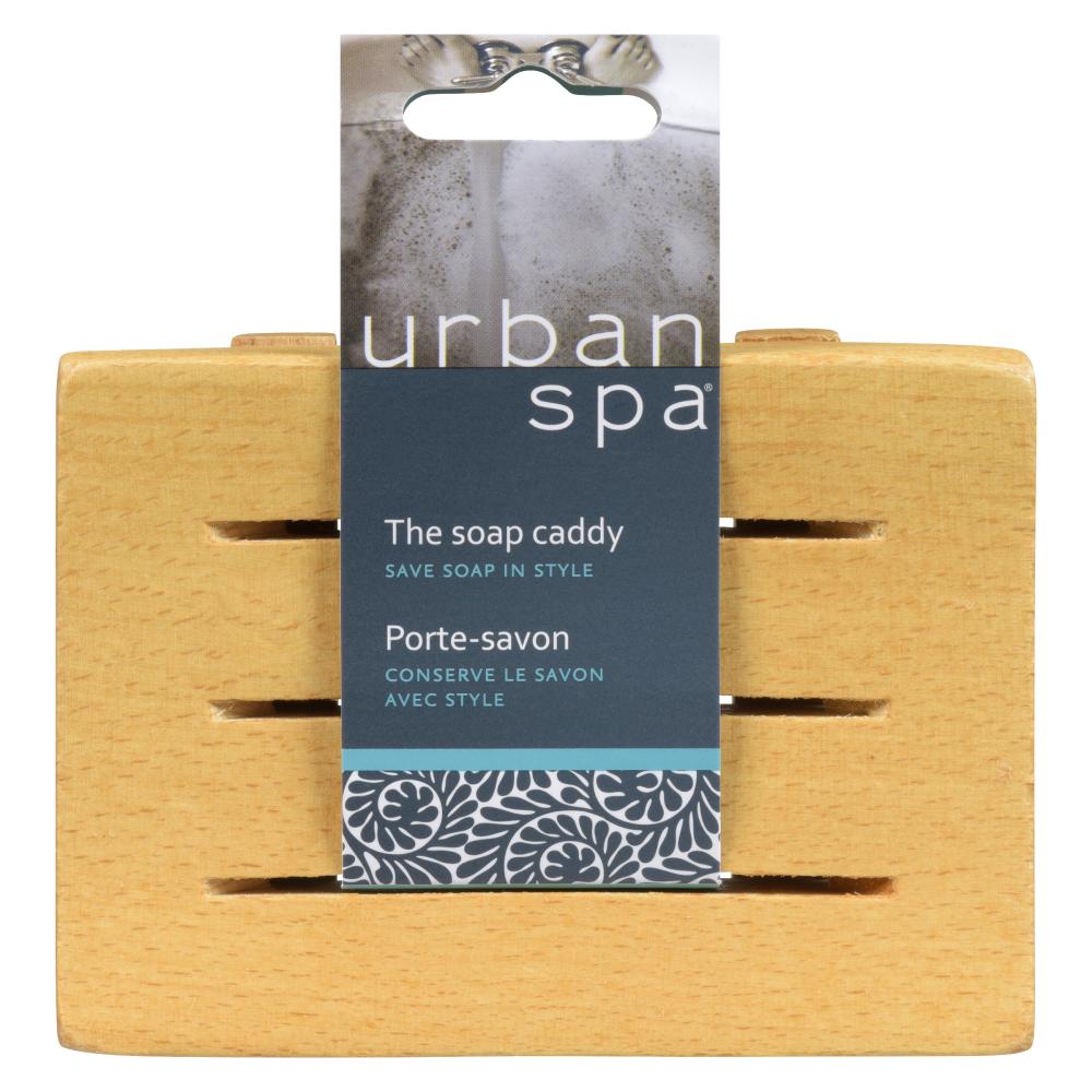 Urban Spa Soap Caddy, Slotted Beechwood Soap Dish That Drains Water