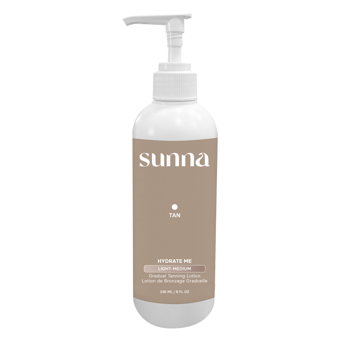 Sunna Tan Hydrate Me Gradual Tan Lotion with Hyaluronic Acid, Shea and Coconut, Buildable Daily Self-Tanning Moisturizer, Light to Medium or Medium to Dark, 236ml - Light to Medium