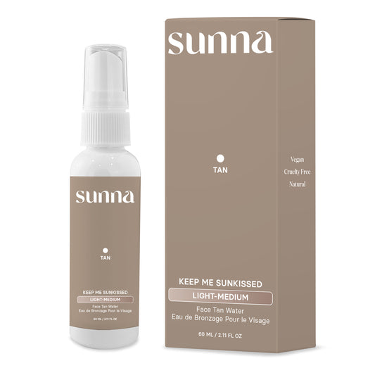 Sunna Tan Face Tan Water Self-Tanning Face Mist with Hyaluronic Acid, Witch Hazel and Aloe, Buildable Facial Glow, Light to Medium or Medium to Dark - Light to Medium