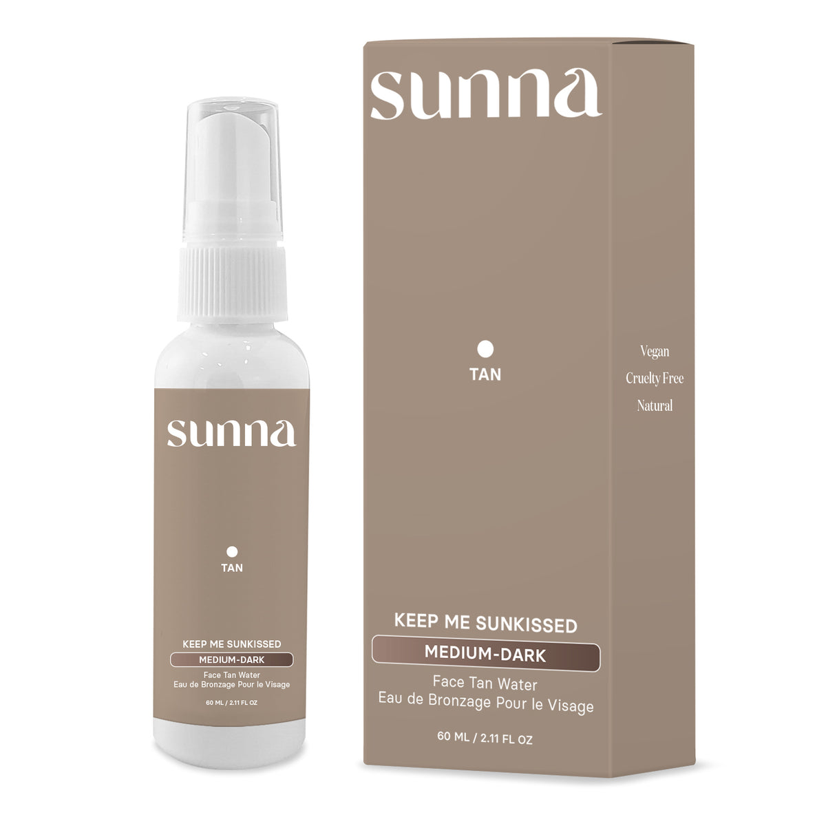 Sunna Tan Face Tan Water Self-Tanning Face Mist with Hyaluronic Acid, Witch Hazel and Aloe, Buildable Facial Glow, Light to Medium or Medium to Dark - Medium to Dark